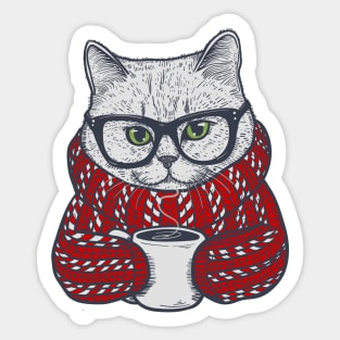 Candy Cane Sweater Coffee Cat Sticker